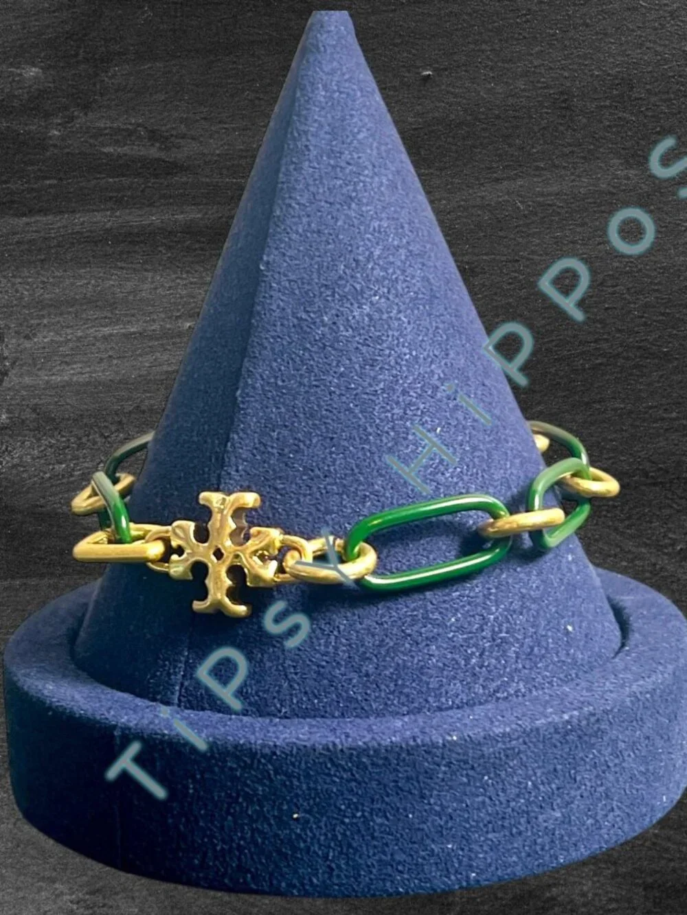 Tory Burch Women's Gold & Green Link Roxanne Bracelet With Logo